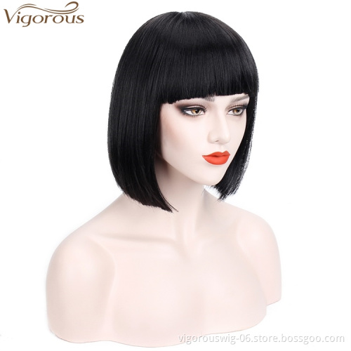 Vigorous Pixie Cut Short Hair Wig Straight with Flat Bangs Synthetic Bob Hair Colorful Cosplay Daily Party Wig for Women